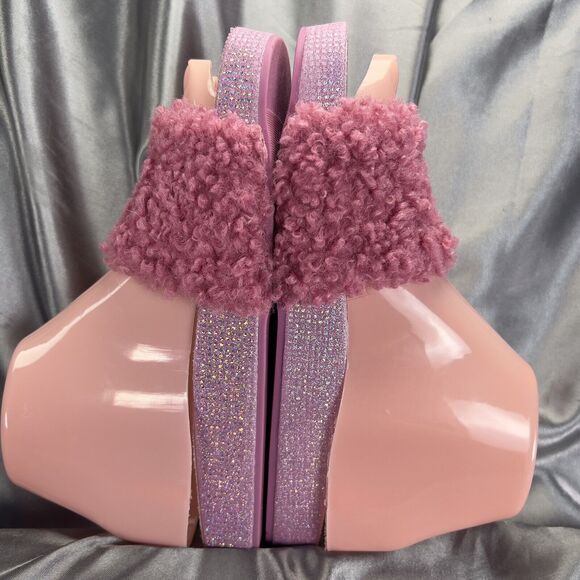 Steve Madden JEHEARY Fur Slides Girls 4M Sandals Pink Glitter Sparkles Hearts - Picture 8 of 15